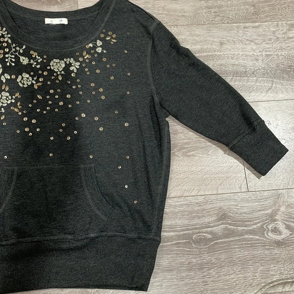 Aerie 3/4 Sleeve Embroidered Embellished Lightweight Gray Pocket Sweatsh… - Picture 8 of 16